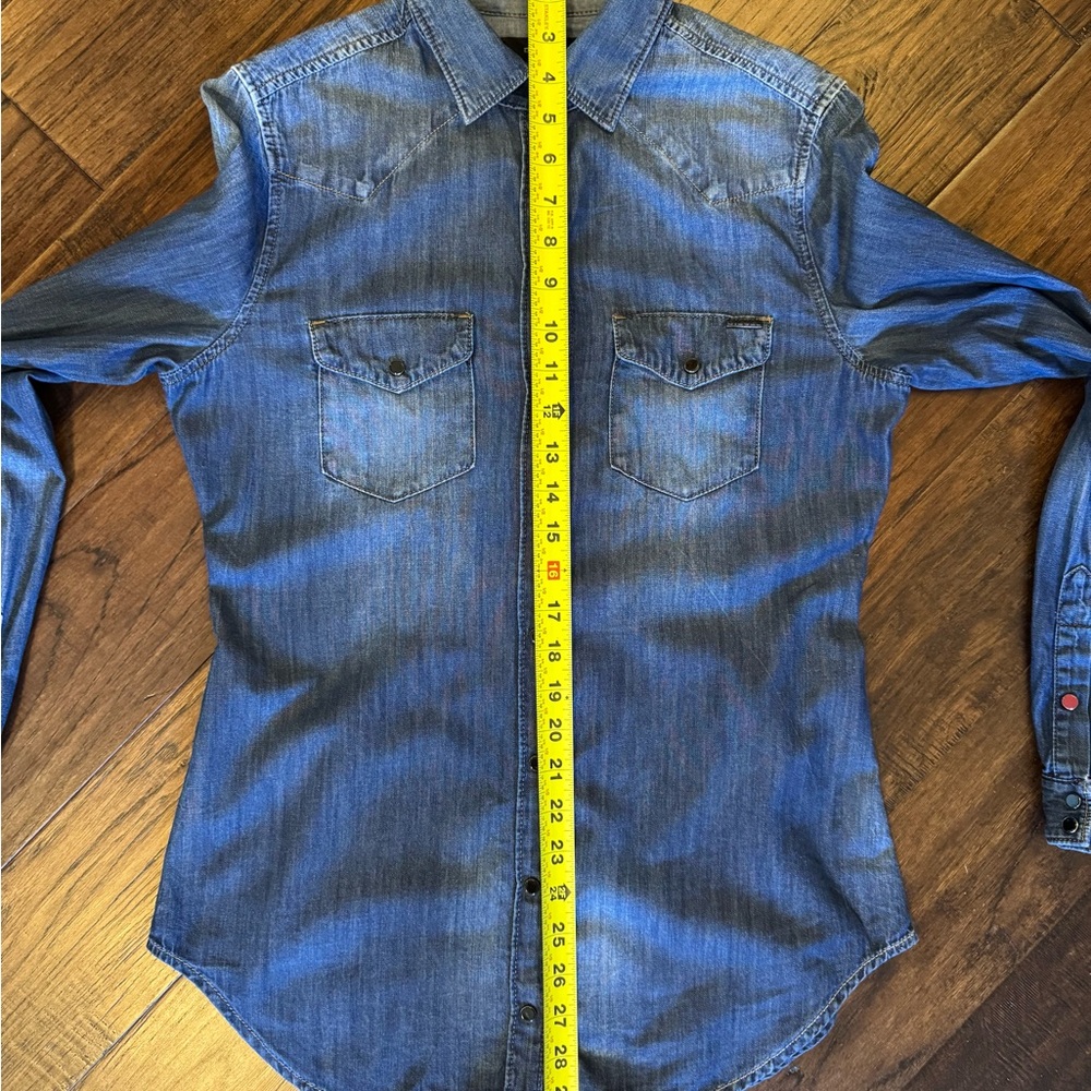 Diesel Timeless Denim Button Down Shirt Western Snap Blue Size S - Picture 4 of 11